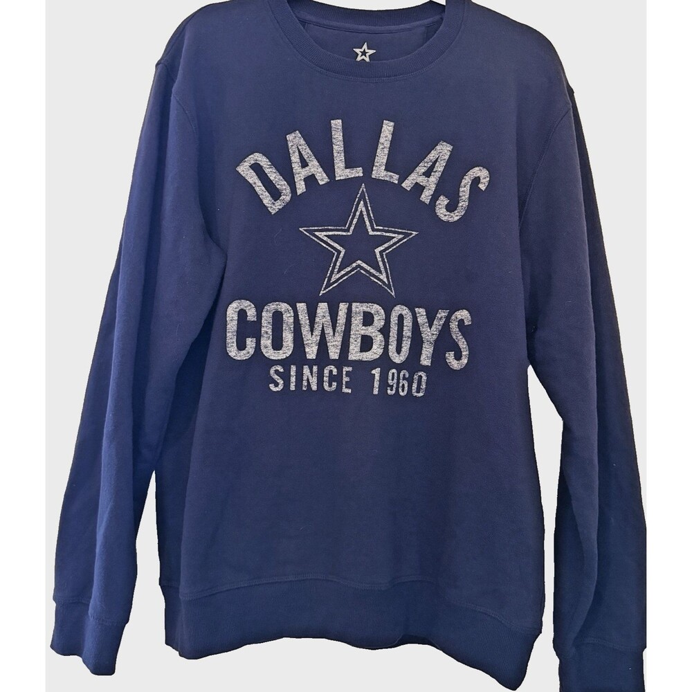 Dallas Cowboys Authentic Sweatshirt Men's L Navy Distressed Logo Crewneck NFL